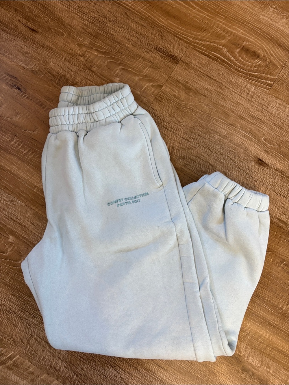 Pastel Light Blue Fleece Jogger Pants with Elastic Waist